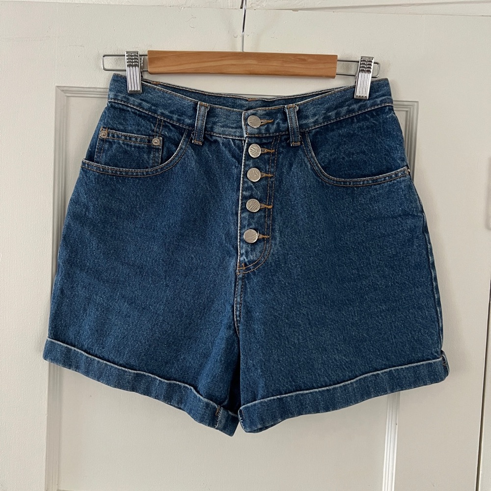 Vintage Gitano High Waist Button Fly Medium Blue Denim Jean Shorts 27” waist